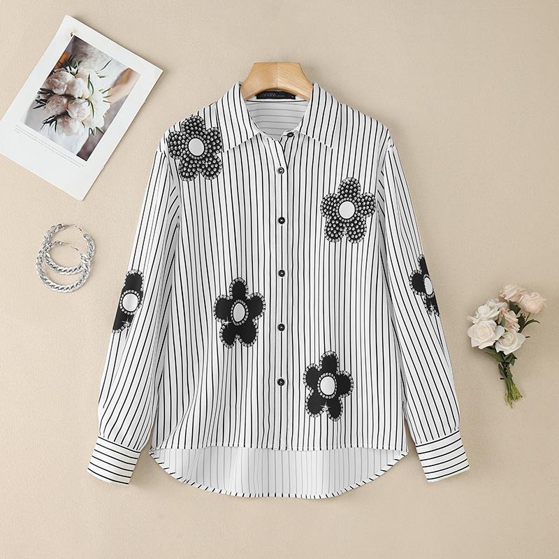 

ZANZEA Женская повседневная блузка в полоску с отложным воротником и длинным рукавом M чёрный