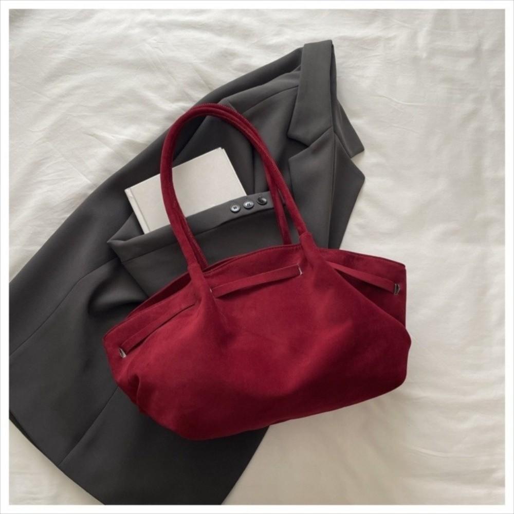 Matte Finish Underarm Bag Large Capacity Vintage Velvet Tote Bag Inner Pocket Suede Material Shoulder Bag Casual Commuting