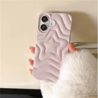Custodia 3D di lusso opaca a stella per iPhone 16 15 14 13 Pro Max Plus con paraurti per fotocamera, colore caramella solido, sensazione pelle, cover posteriore