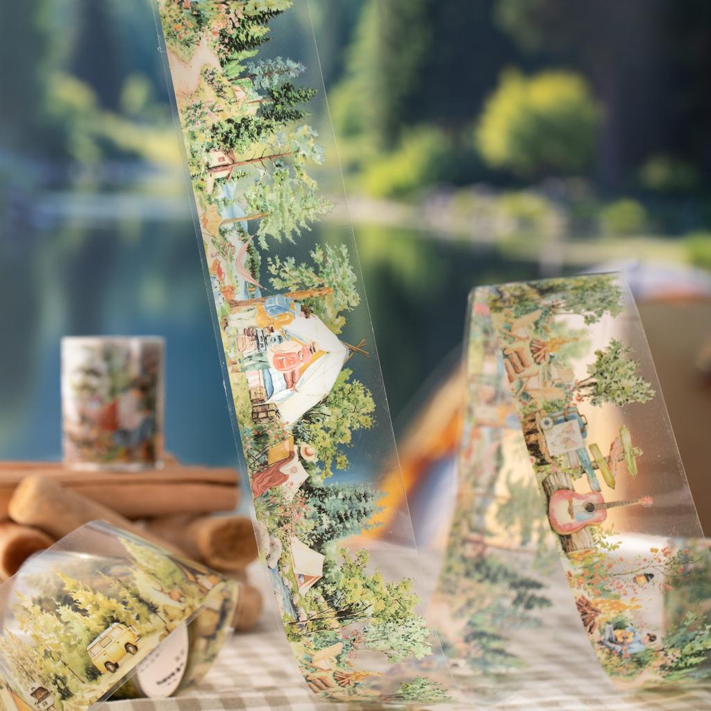 1 Rolle Natur Camping Thema Szenisches PET Tape Für Scrapbooking DIY Handkonto Collage Material Handyhülle Notizbuch Dekoration