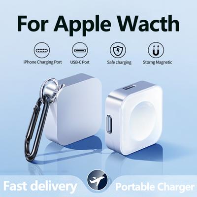 Cargador de reloj inalámbrico portátil tipo C con dos interfaces Lightning para Apple Watch S9, 8, 7, 6, 5, 4, 3, 2, 1, SE, serie Ultra, cargador rápido