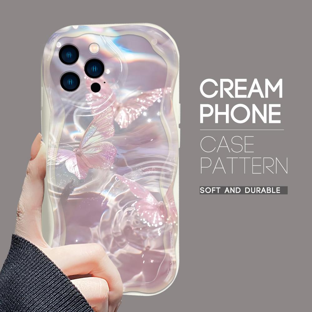 For iPhone 17 15 14 13 11ProMax Samsung S24Ultra S23 S21Plus Redmi Note11 Note13Pro Fashion Girl Cream Texture Soft Silicone Full Lens Protect Casing