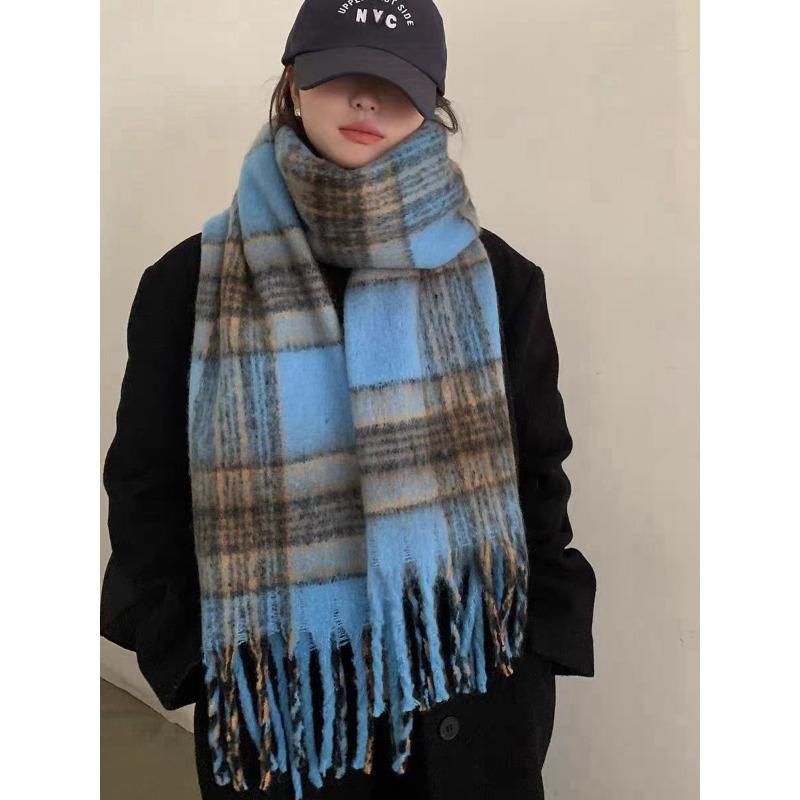 1pc Unisex Winter Warm Scarf Luxury Outdoor Leisure Scarf ThickenWarm Shawl Classic Tassels Fluffy Scarf Solid Color Soft Shawl