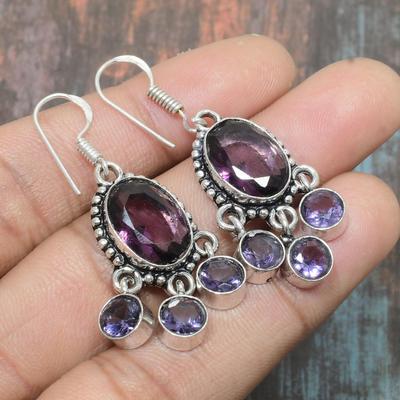Orecchino di gioielli in argento sterling massiccio 925 fatto a mano con pietra preziosa ametista per lei