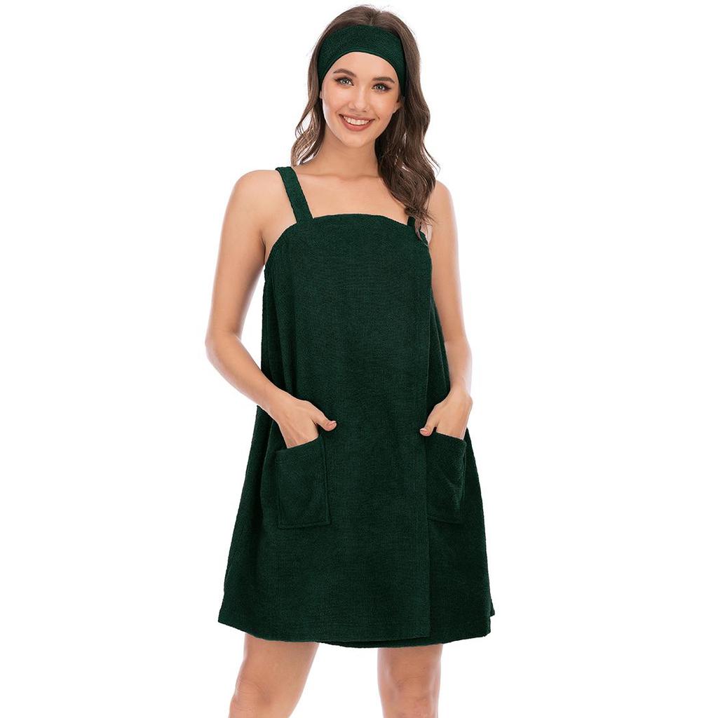 Parlak Geyik Kadın Terry Spa Banyo Sarma Havlusu Robe Askılı Hızlı Kuru Havlu Kumaş Velcro Elastik Duş Bornoz Kafa Bandı ile Yumuşak Spor Salonu Havuz Örtüsü