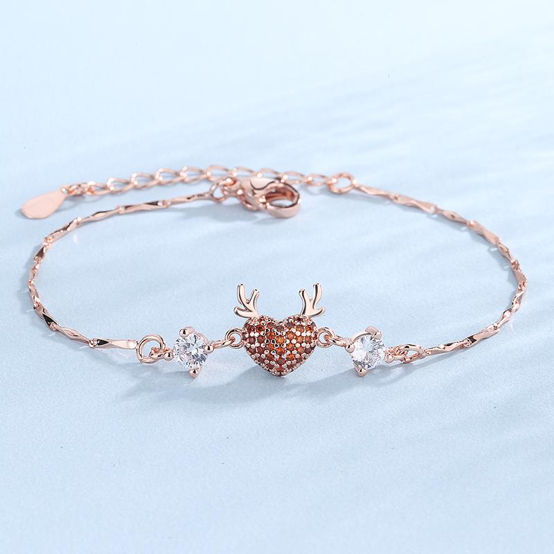 Женский браслет с сердцем и рогами - Милый рождественский подарок с оленем