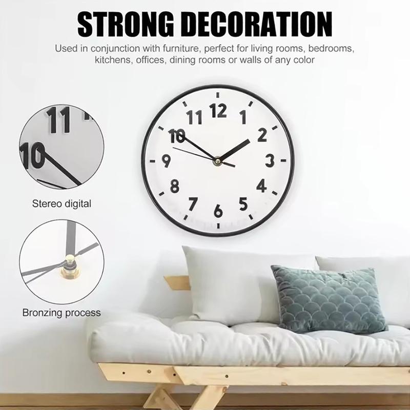 8 Inch Battery Operated Wall Clock Silent Digital Non Ticking Quiet Modern Bedroom Living Room