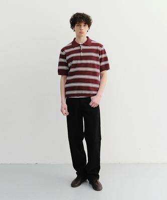 Deonseuteupomaen Multi Striped Polo Knit_Unisex_Udsw6B122_Burgundy / Sky Blue