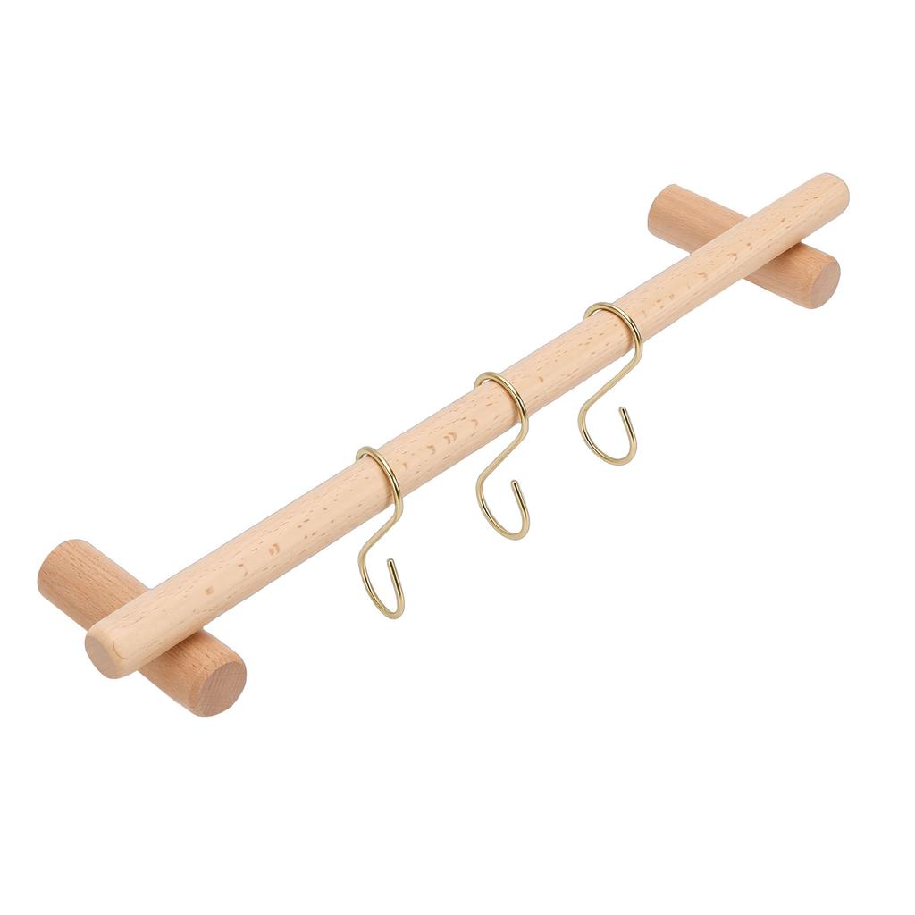 Wooden Towel Rack 45cm with 3 S Hooks Wall Mounted Towel Holder Hanger for Bathroom