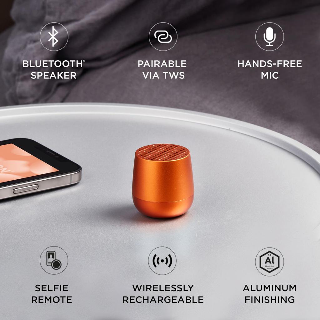 LEXON Chrome Series 3W Mini Portable Bluetooth Speaker with Wireless TWS and Selfie Button Metallic Purple MINO+ Charging, USB-C Charging, Technology,