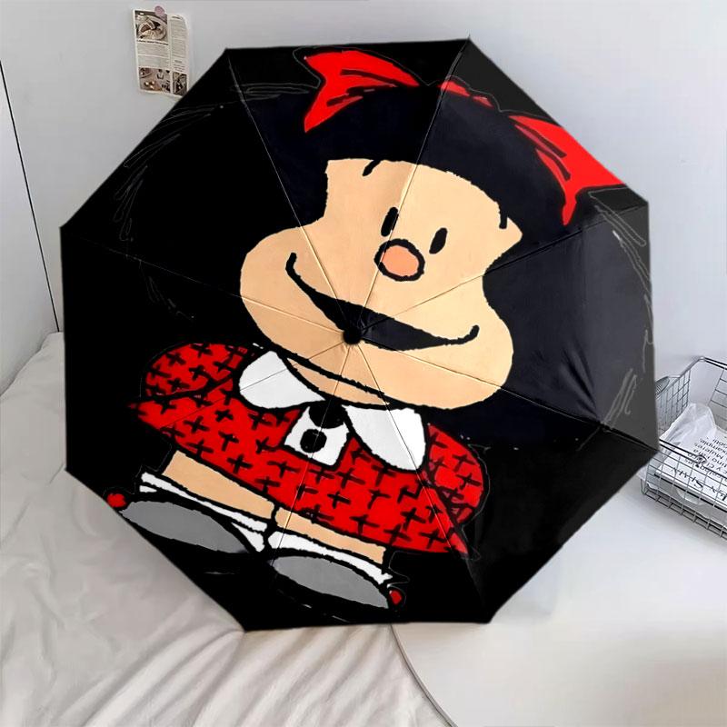 1 PC Automatic Folding Umbrella - Mafalda Pattern Portable Foldable Design With 8 Ribs Christmas Birthday Gifts