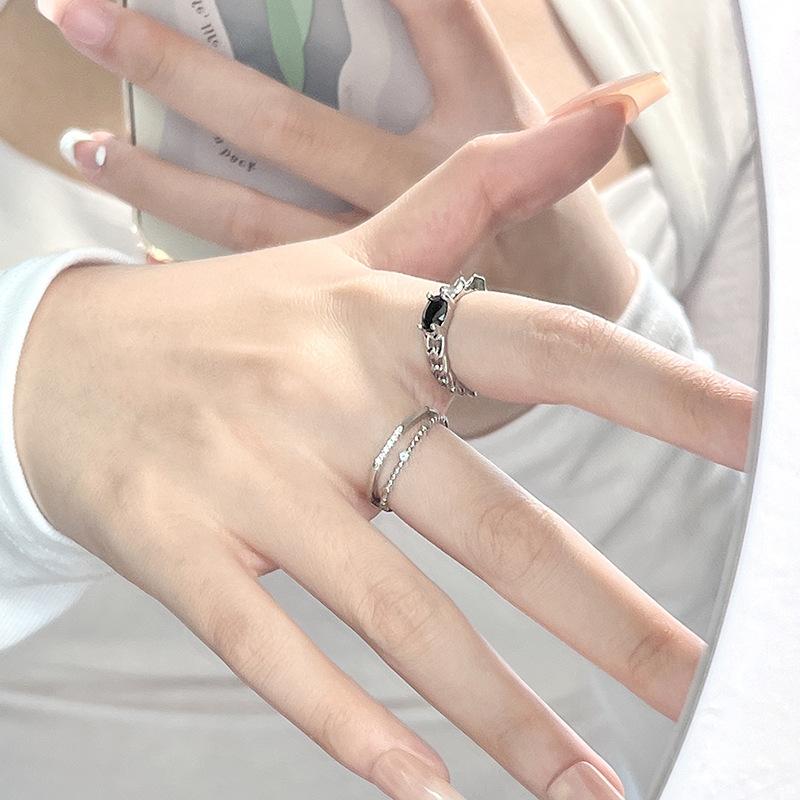 Niche Original Design Sweet Cool Wind Diamond Zircon Chain Personality Trendy Cool Female Index Finger Open Ring