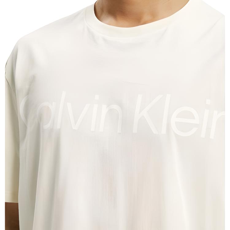 Calvin Klein Logo Print Loose Fit Round Neck Casual T-Shirt Men Tops Ivory 40HM890-100