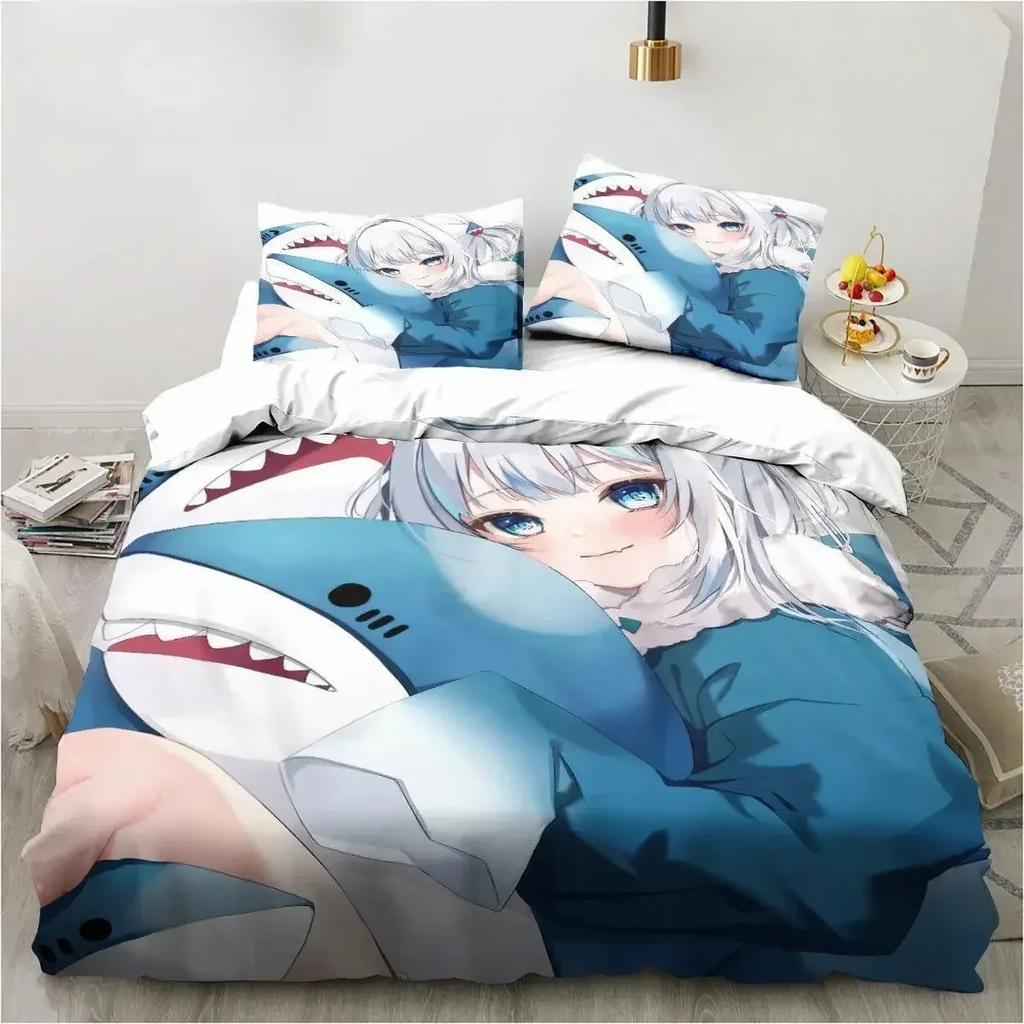 Top Kawaii Gawr Gura Cute Girl My Angle King Twin Double Child Bedding Set Microfiber or Polyester Print Anime Duvet Cover Set