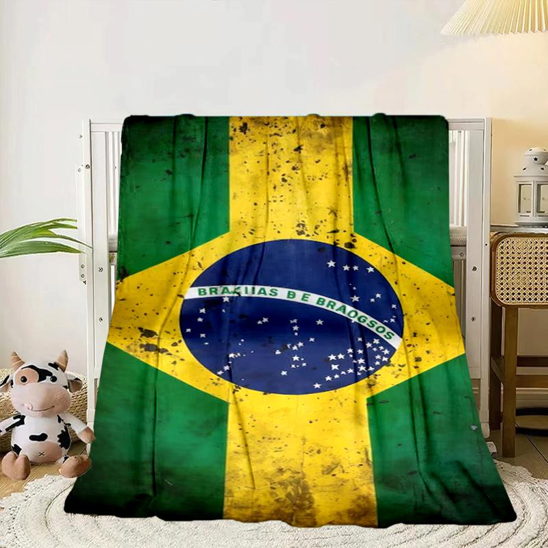 Brazilian Flag Artwork Blanket Flannel Blanket for Bed, Sofa, Camping, Hiking, Picnic Essentials, Gift for Family Fan Gifts