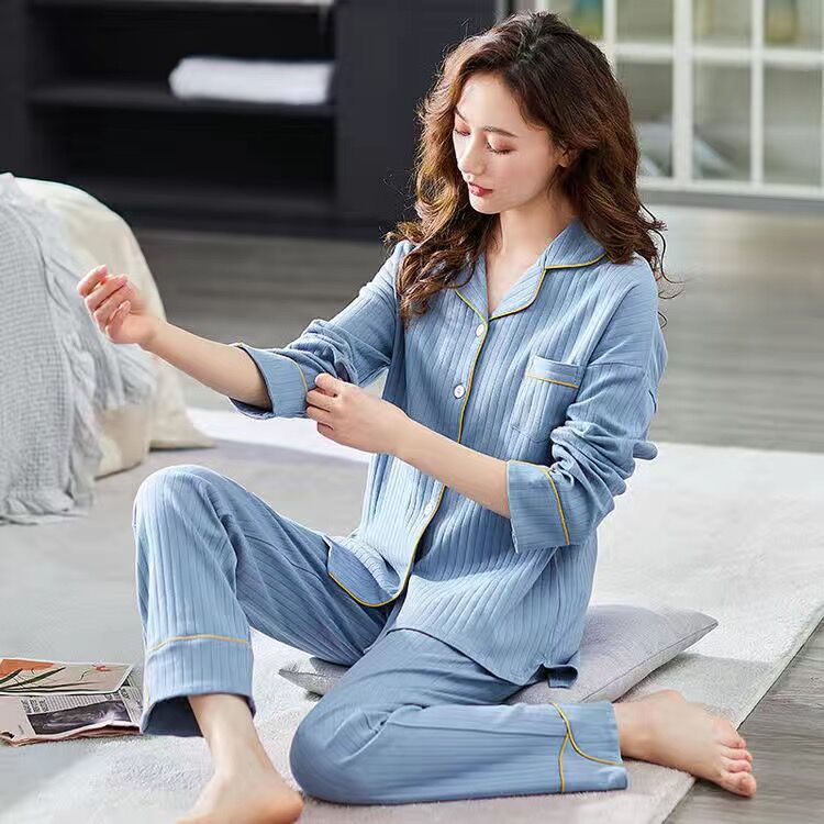 Women's Cotton Long-Sleeve Pajamas for Middle-Aged & Elderly - Loose Cardigan for Autumn