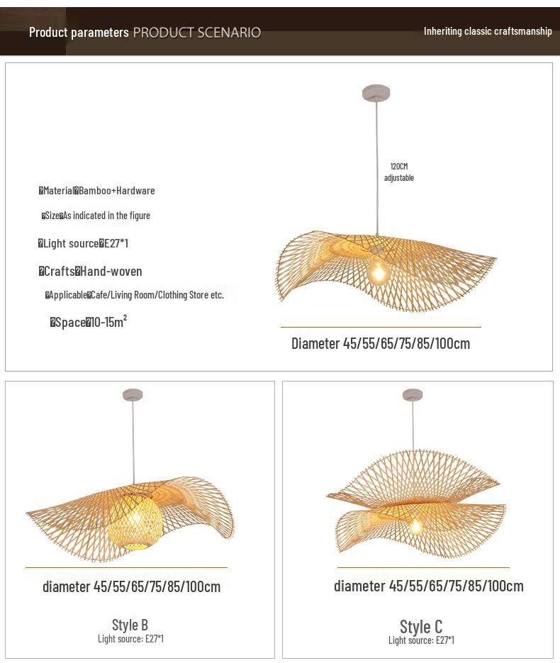 Southeast Asian Bamboo Lantern Pendant Light - Japanese Style Lampshade for Restaurants, Hot Pot Shops, Homestays, Hotels, and Artistic Decor