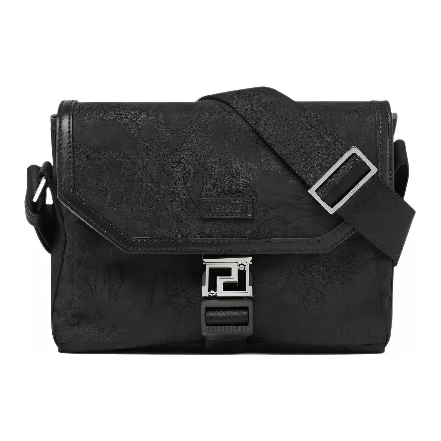 

Versace Neo Nylon Jacquard Logo Adjustable Shoulder Strap Fold-Over Closure Messenger Bag Men Messenger Bag Black 1011988-1A08705-1B00E Basic Set (Bag+Dust Bag)