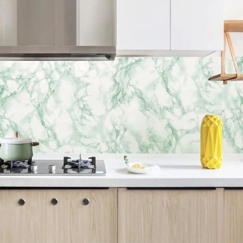 PVC Self-Adhesive Green Marble Wallpaper Waterproof Oil Resistant Furniture Decoration Kitchen Cabinets Drawers Renovation Film
