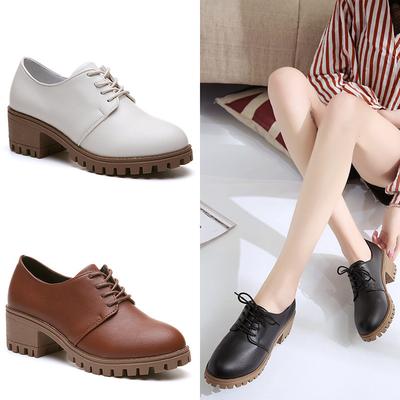 Women's Leather Shoes, Casual Rock Shoes, Korean Style Thick-soled Casual Shoes, Solid Color Breathable Women's Shoes