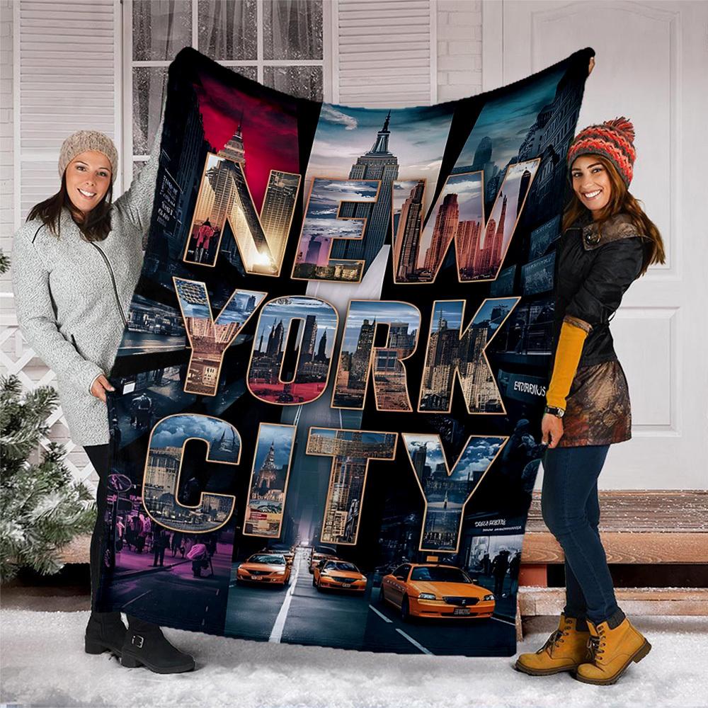 1pc New York City skyline Outdoor Flannel Blanket Soft All Season Polyester Throw , Perfect for Picnics & Travel , Picnic Accessory