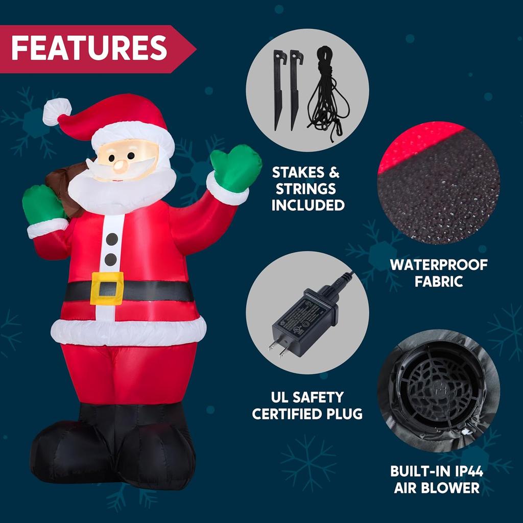 JOYFY 6 FT Christmas Inflatable Santa with Gift Bag Blow Up Xmas Decorations  for Christmas Yard Garden Lawn Winter Decorations