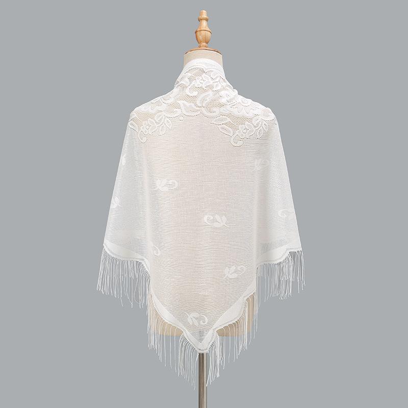 Nylon Hollow Out Monochrome Breathable Tassel Triangular Scarf Shawl for Women's Fashion Scarf