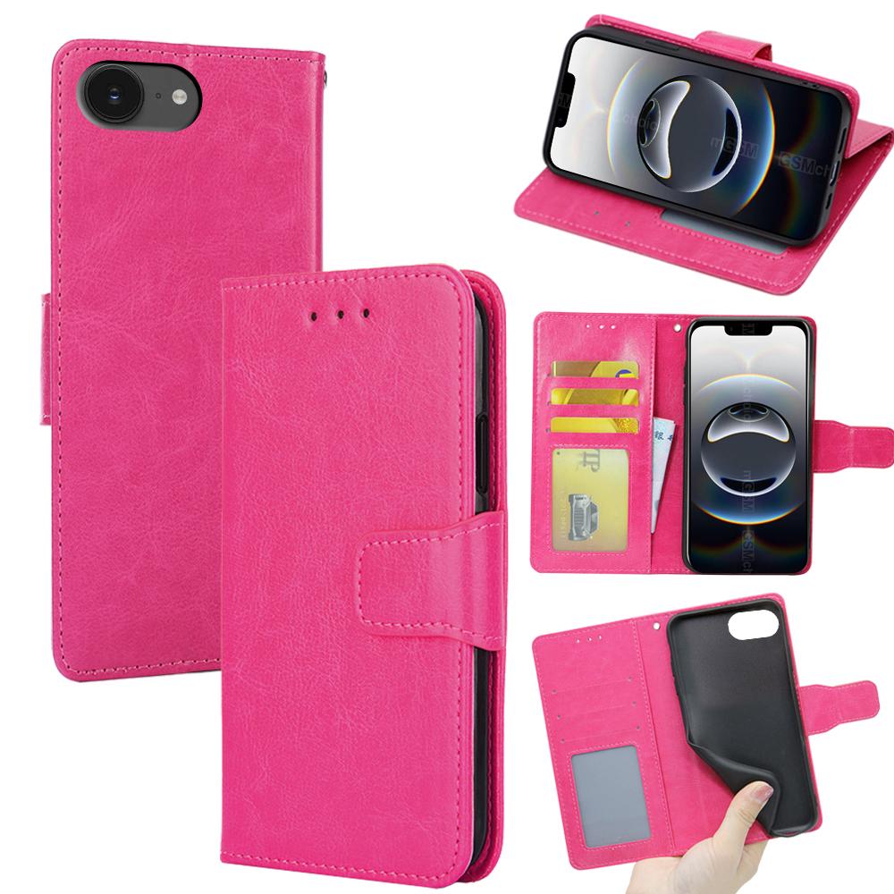 

For iPhone 16e Case Wallet PU Leather+TPU Folding Stand Phone Cover Rose