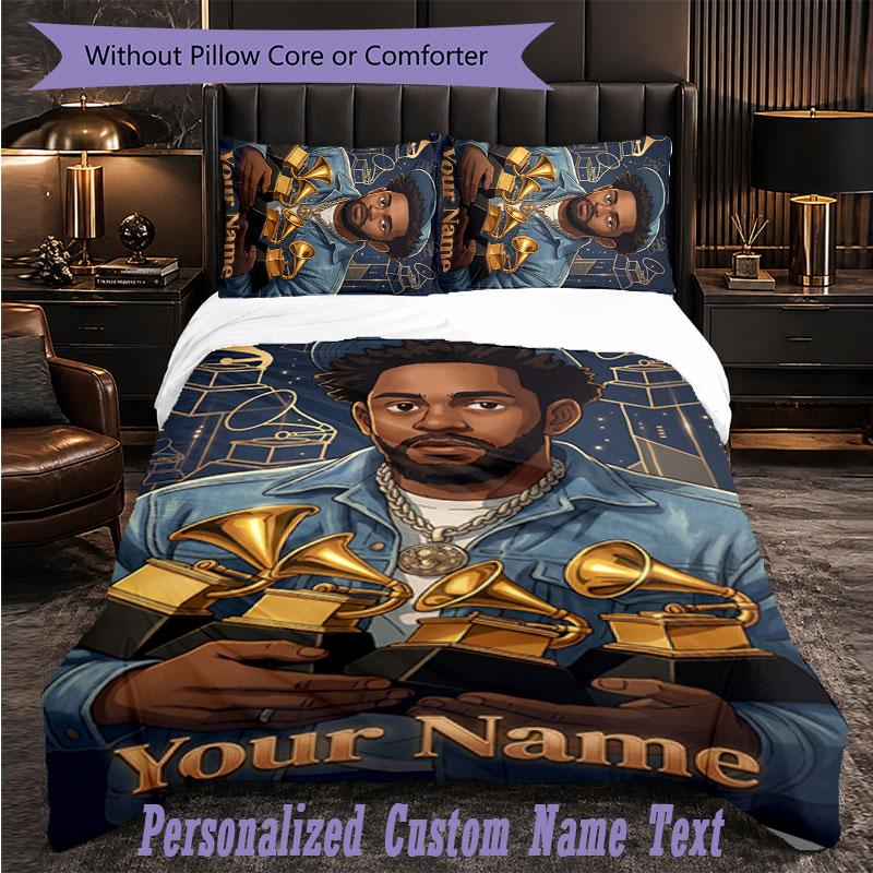 Personalized 3Pcs Bedding SetKendrick Lamar Custom Text Duvet Cover Pillowcase Set Bedroom Gift