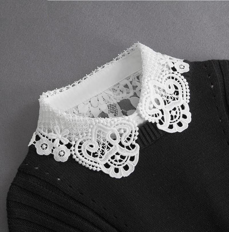 Front Tie White Fake Collar Stand Beads Detachable Collar Fake Women Vintage Crystal Lace Ladies False Blouse Collar Half Shirt