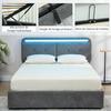 Storage Bed 140 X 190 Cm with LED Lighting, Adjustable Headboard, Double Bed Frame, Wooden Slatted Base, Grey