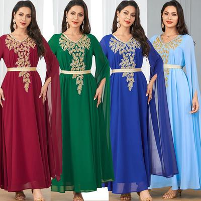 Ladies' Muslim Maxi Dress with Solid Color, Extra Long Sleeves, and Full Swing Design.