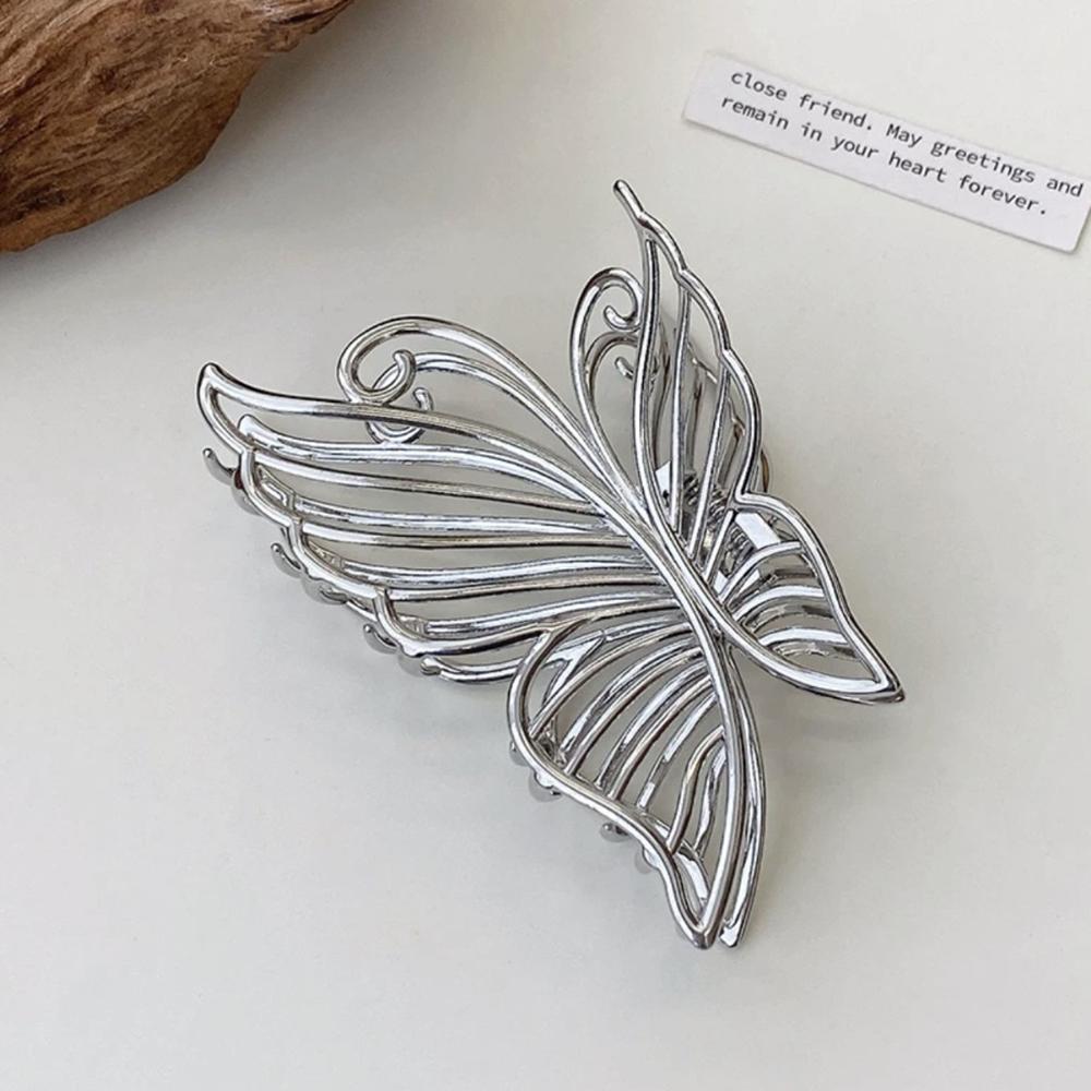 Silver Hollow Butterfly Hair Claw: Minimalist Chic Design, Perfect for Daily Styling & Elevating Any Look