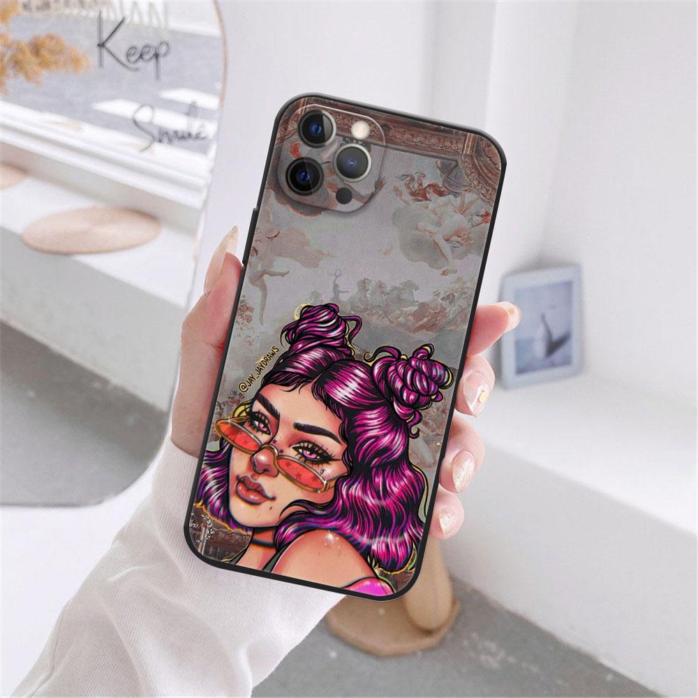 Pouzdro Fashion Devil Girl pro iPhone 12 13 11 Pro Max mini XR 7 8 Plus 2020 X Xs Max černé měkké TPU kryt