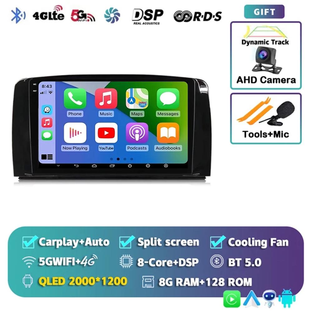 Android 14 QLED Car Radio Carplay Multimedia GPS Player BT For Mercedes Benz R Class R300 R350 R280 R320 R500 W251 2007 - 2011