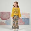 Girls Fashion Spring Autumn 2 Piece Sets Long Sleeve Letter Flared Cuff Pullover Top Flower Leopard Print Flared Pants Outfit