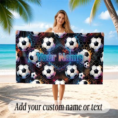 Soccer Theme Beach Towel Personalized Custom Name & Text Soft Quick Dry Beach Towel for Swimming Travel