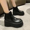8CM Heels Winter Women Leather Chunky Ankle Boots  Autumn High Platform Boots Woman Thick Bottom Non Slip Motorcycle Booties