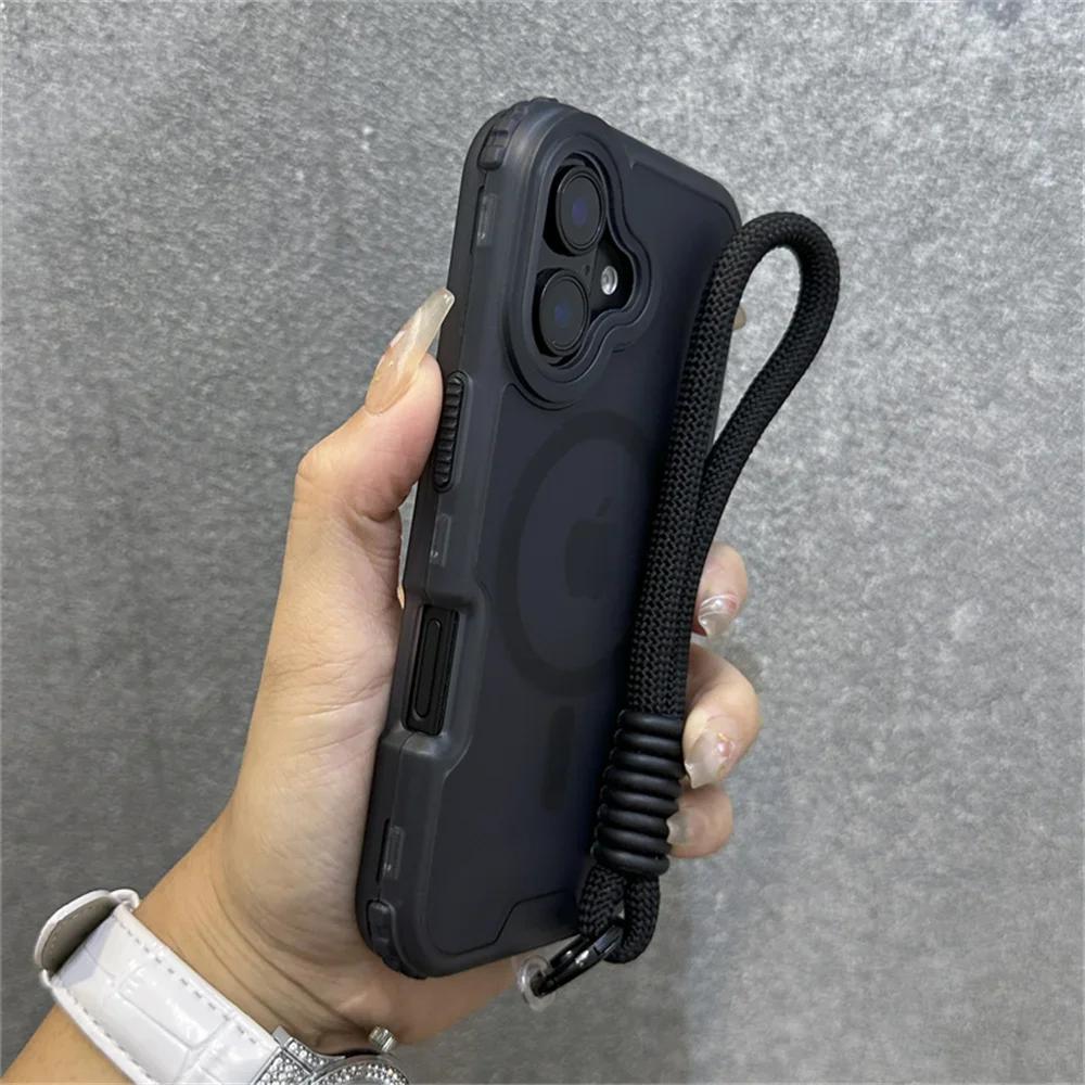 

Розкішний Матовий Чохол-Броня З MagSafe Для Телефону Для iPhone 17 11 14 12 13 15 16 Pro Max Кольоровий Ремінець-Шнурок Ударостійкий Чохол 17Air&Case & Strap