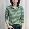 Fashion Striped Hooded Long-sleeved T-shirt Spring and Autumn All-match Plus Size Women's Slim Literary Retro Top