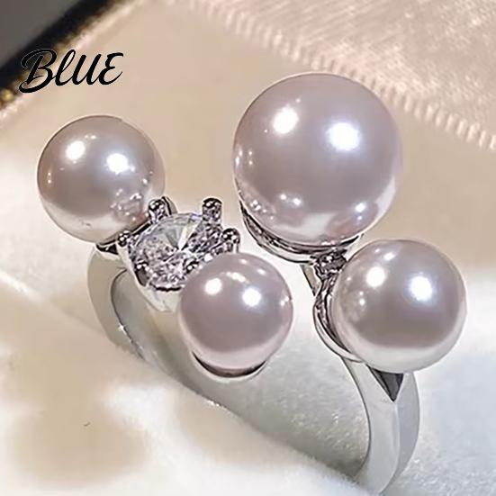 Women Fashion Ring French Style Adjustable Opening Finger Faux Pearl