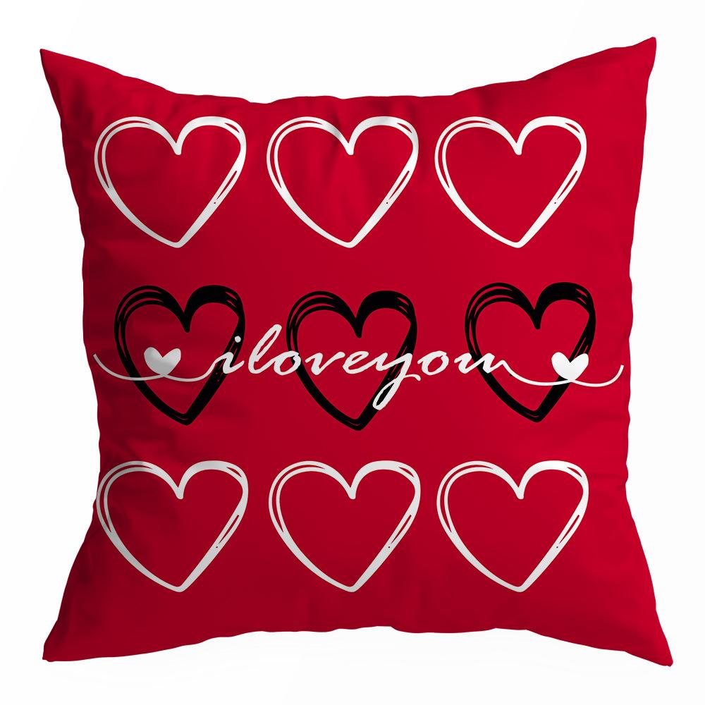 Valentine's Day Pillowcase, Peach Skin Velvet Heart Print Home Fabric Sofa Pillow, Car Waist and Back Cushion Cover