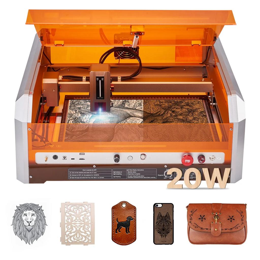 VEVOR Laser Engraver, 20W, Laser Engraving and Cutting Machine with Enclosure Camera, Laser Cutter, 400 x 400 mm Working Area, 30000 mm/min, for Wood