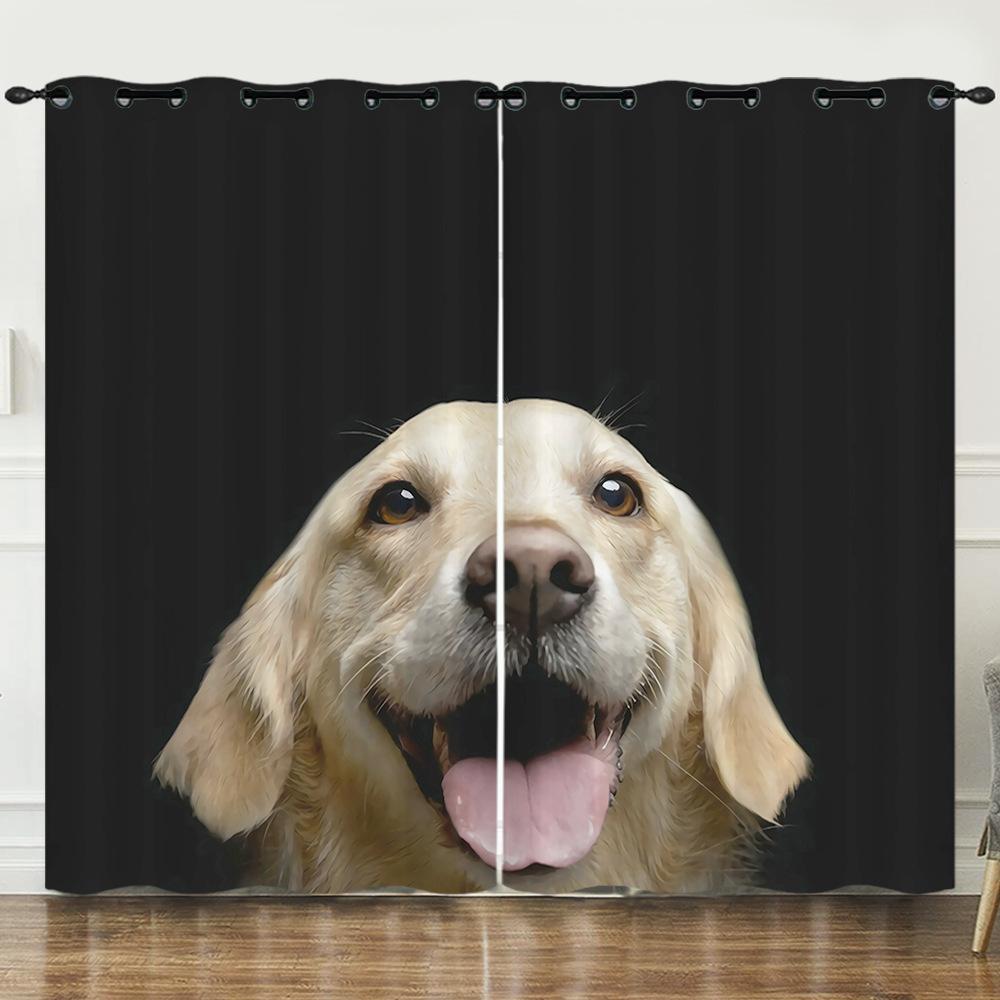 Curtains Cute Art Dog 3D Digital Printing Blackout Curtain Punching