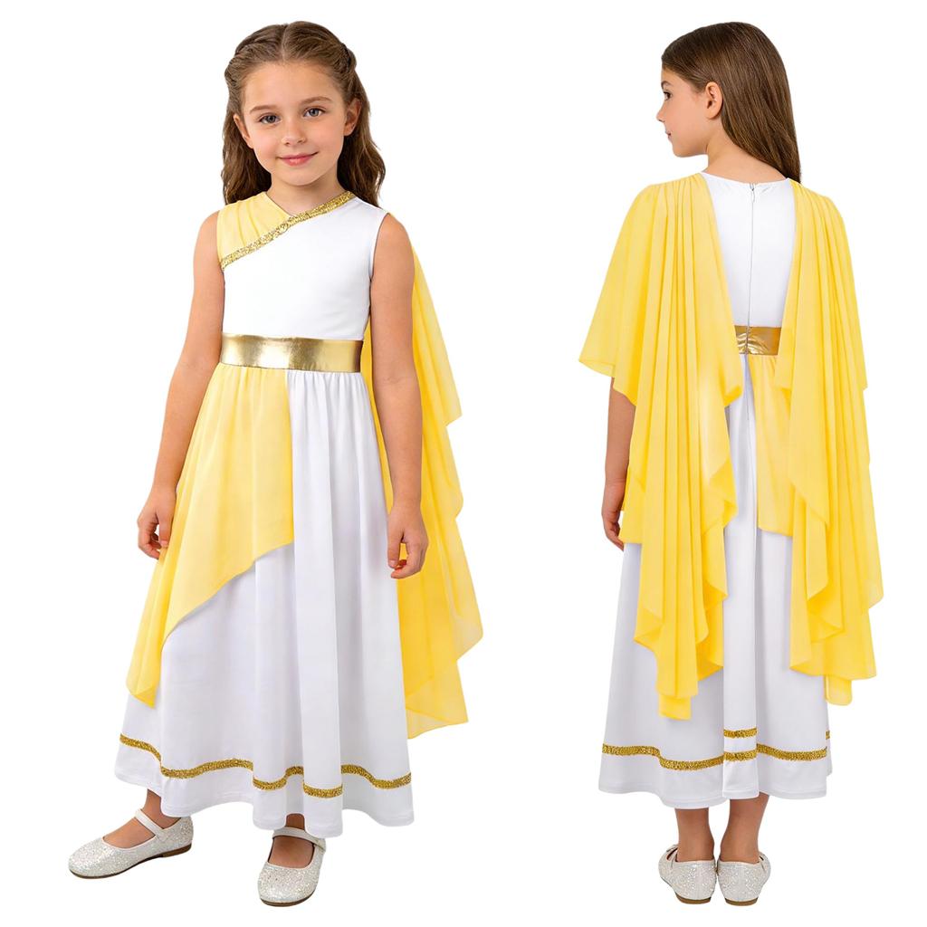 Girls Halloween Carnival Ancient Greek Roman Athena Goddesses Princess Queen Costume Greece Beauty Toga Worship Choir Dress Robe