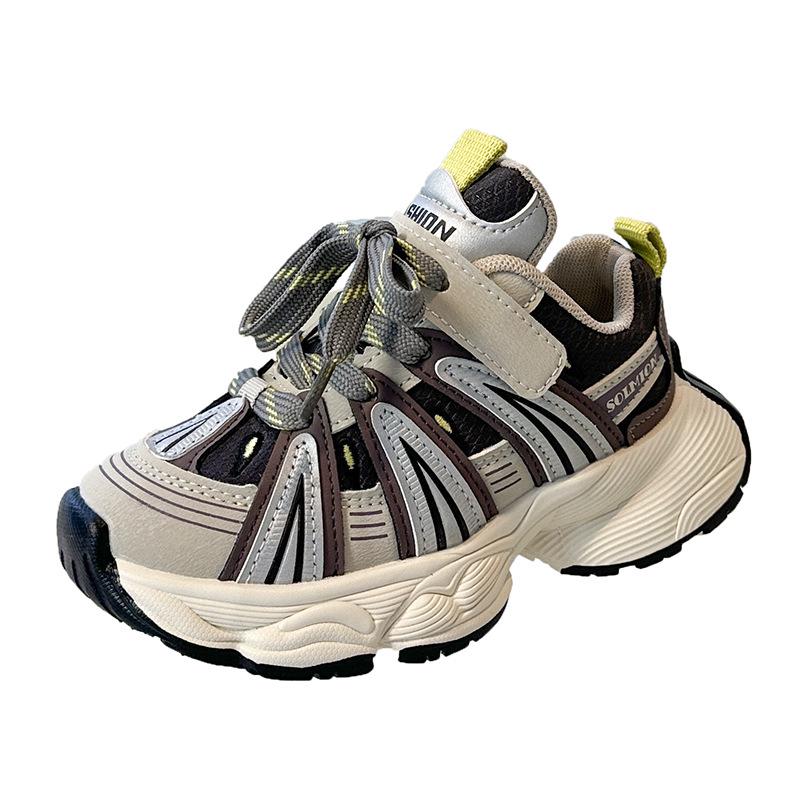 

2023 Autumn Kids Leather Velcro Sneakers - Fashionable and Versatile Casual Shoes for Boys and Girls Inner length 13.8 cm (Size 21)