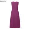 ZANZEA Women Square Collar Summer Sleeveless Long Dress