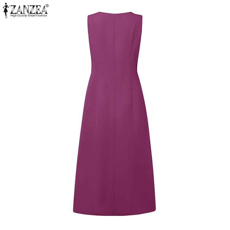 ZANZEA Women Square Collar Summer Sleeveless Long Dress