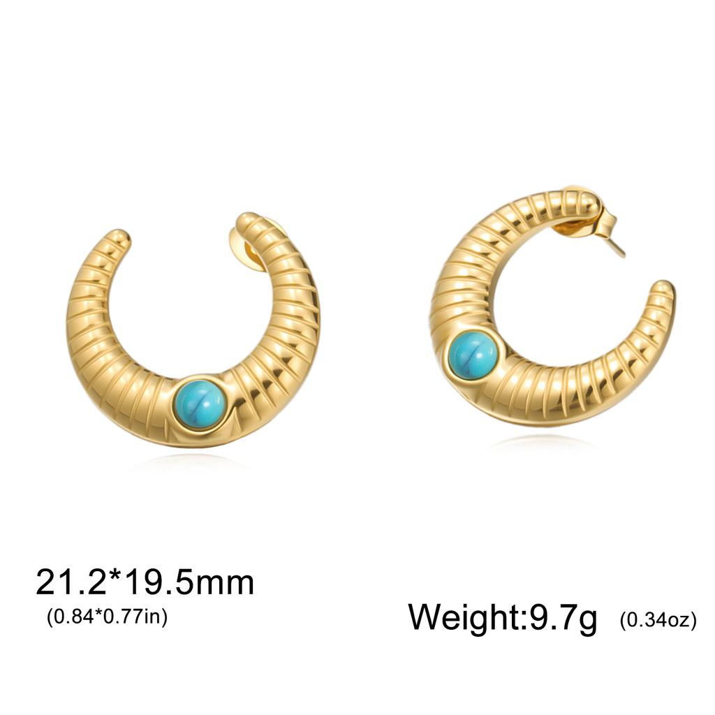 Teamer Turquoise Crescent Stud Earring For Women Girls Gold Color Stainless Steel Simple Style Fashion Jewelry Birthday Gift