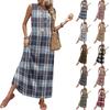 Ladies' Plaid Printed Casual and Fashionable Waist Cinched Sleeveless Dress